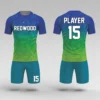 sublimated blue and green gradient soccer uniform front and back