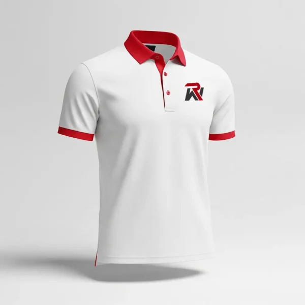white polo shirt front with custom logo