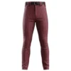 Front view of classic maroon baseball pants with thin white pinstripes and a black belt.