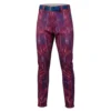 Front view of baseball pants with a vibrant red and blue distressed vertical stripe pattern.