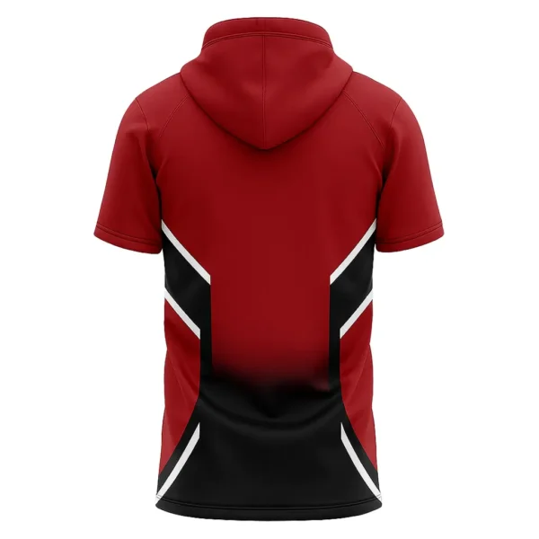red and black short sleeves sublimated pullover hoodie back