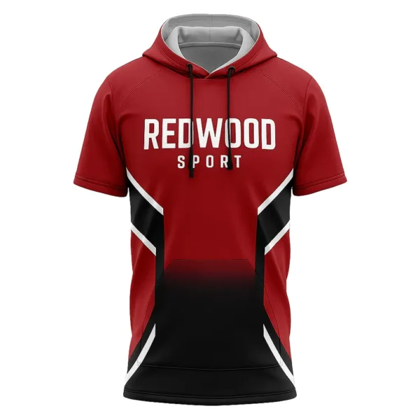 red and black short sleeves sublimated pullover hoodie front