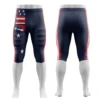 A product image of football pants with a unique patriotic American flag stars and stripes design, shown from the front and back.