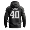 Back view of a black and white football hoodie, showcasing a large white number 40 and the text "PLAYER" above it.