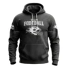 Front view of a black and white football hoodie with a subtle grey pattern, featuring a white team logo and the text "TEAM FOOTBALL".