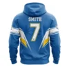 Back view of a blue and yellow Eagle FC soccer hoodie, featuring the name "SMITH" and a large number 7 on the back.