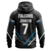 Back view of a Falcons soccer hoodie, with a large number 7 and the name "JOHNSON" above the team's logo.