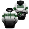 A custom Riverbend Raptors baseball hoodie with a white to black gradient, green accents, and a raptor logo, displayed from both front and back.