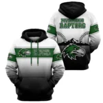 A custom Riverbend Raptors baseball hoodie with a white to black gradient, green accents, and a raptor logo, displayed from both front and back.