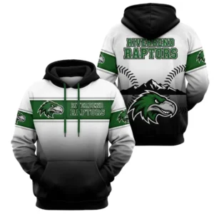 A custom Riverbend Raptors baseball hoodie with a white to black gradient, green accents, and a raptor logo, displayed from both front and back.