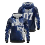A product image of a custom-designed Softball Stars hoodie, with a lightning bolt pattern, shown from both the front and back.