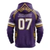 Back view of a purple and yellow Vikings hoodie, featuring a large number 07 and the name "JOHNSON" on the back.