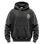 Back perspective of the camo hoodie, highlighting the complete coverage of the monochrome digital camouflage print.