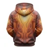 Rear of the hoodie, displaying the continuous intricate, symmetrical abstract print in warm earth tones across the back panel and hood.