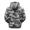 Back perspective of the camo hoodie, highlighting the complete coverage of the monochrome digital camouflage print.
