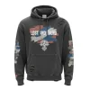 Heavyweight grey hoodie with a subtle distressed wash and white brushstroke graphic that reads "LOST AND FOUND" on the chest.