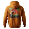 Rear of the hoodie, showing the identical retro wave graphic on the back panel, emphasizing the vintage look.