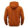 Rear view of the plain orange pullover, highlighting the soft texture of the material and the simple, unprinted back panel.