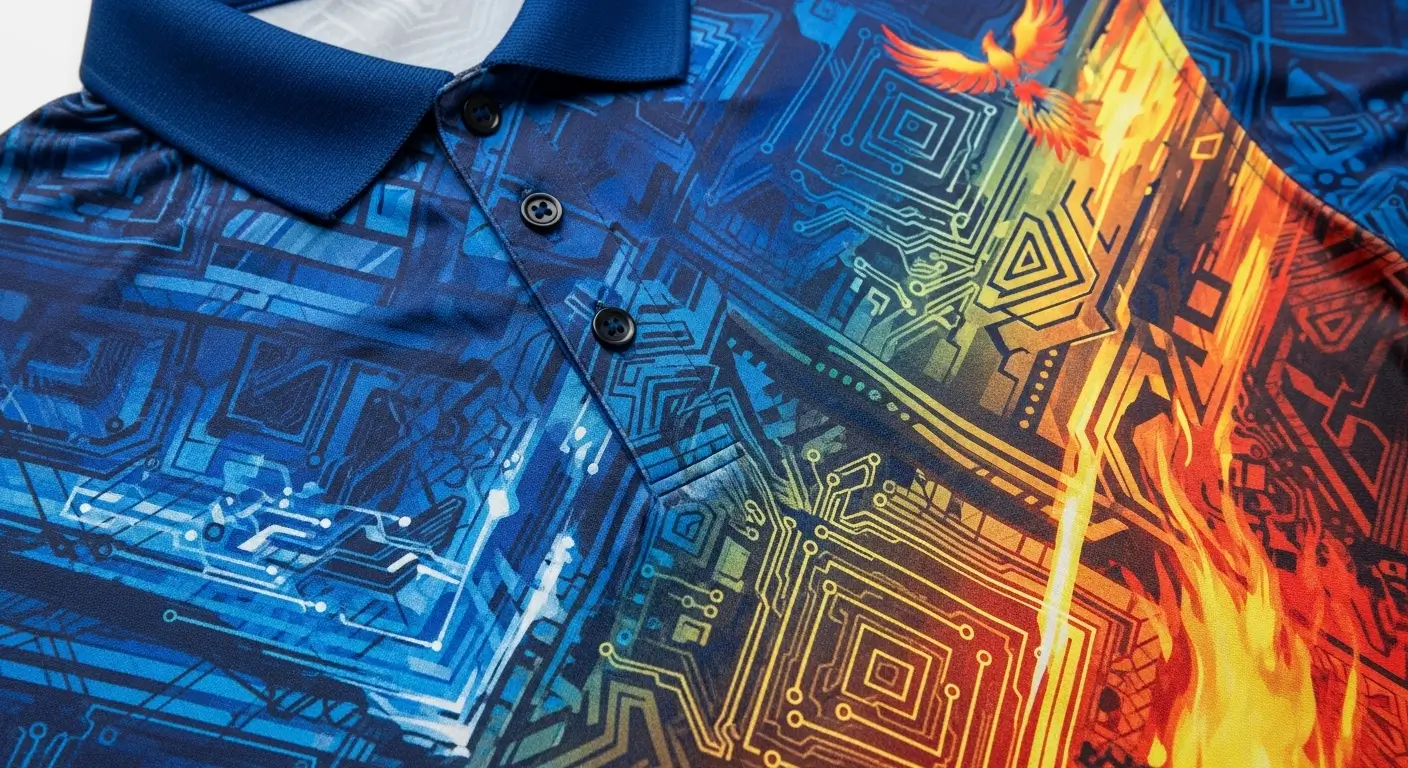sublimated polo shirt closeup