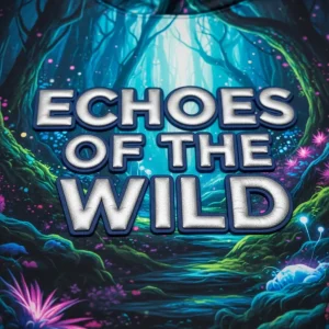 Closeup of custom sublimated hoodie with puff print text "ECHOES OF THE WILD"