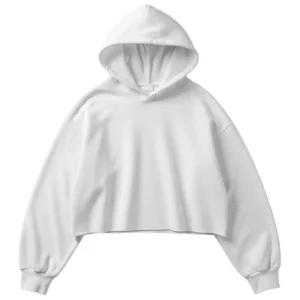 Front of a blank white cropped hoodie.