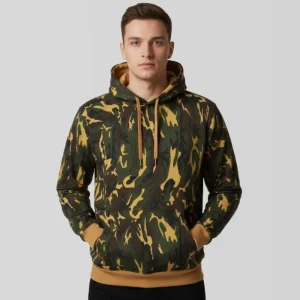 Front view of unisex tiger stripe camo hoodie blank