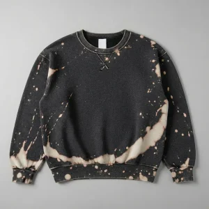 Black bleach washed blank sweatshirt front.