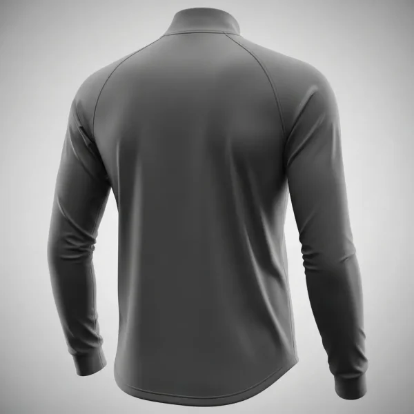 Back view of dropped hem track jacket.