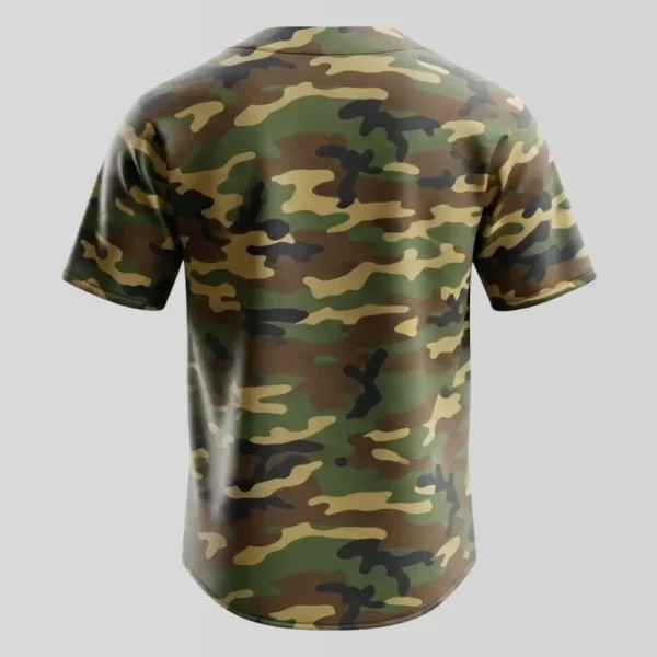 Blank camo full button baseball jersey back.