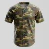 Blank camo full button baseball jersey front.