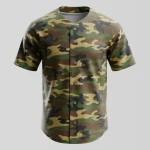 Blank camo full button baseball jersey front.