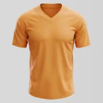 Blank orange short sleeve v neck baseball jersey front.