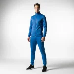 Blank blue athletic fit tracksuit.