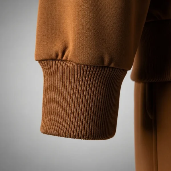 Closeup of brown ribbed cuffs.