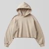 Cropped beige blank hoodie front view.