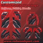 Custom grind basketball package including uniform, hoodie, and T‑shirt.