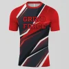Front view of a short sleeve custom basketball jersey with "GRIND FORCE" logo and red, black, and white shard graphics.