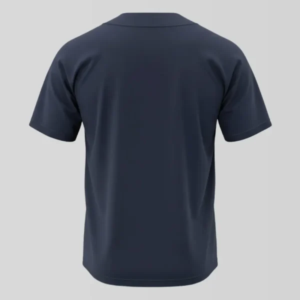 Blank navy blue full button baseball jersey back.