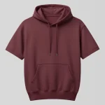 Short sleeve maroon blank hoodie back view.