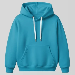 Youth sky blue blank hoodie front view.