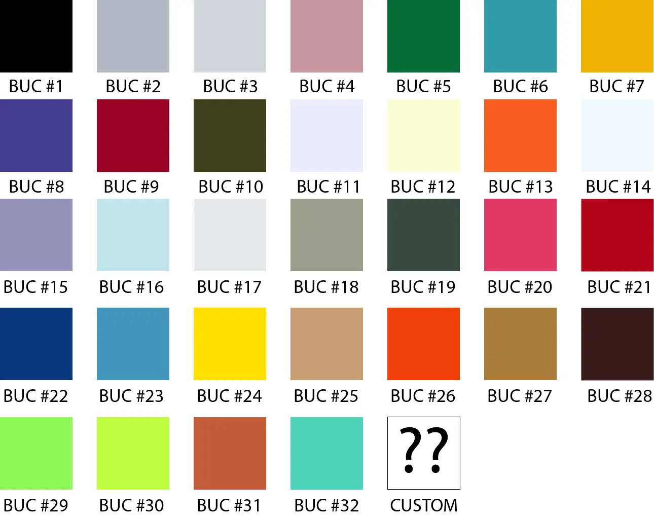 Tracksuit color swatches