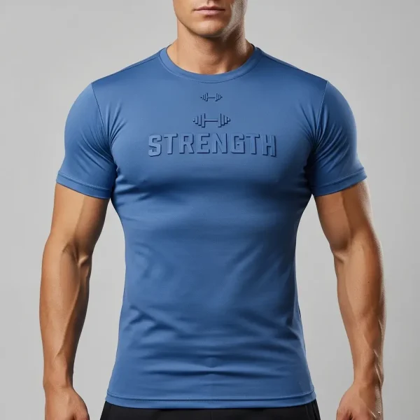Blue embossed athletic fit shirt.