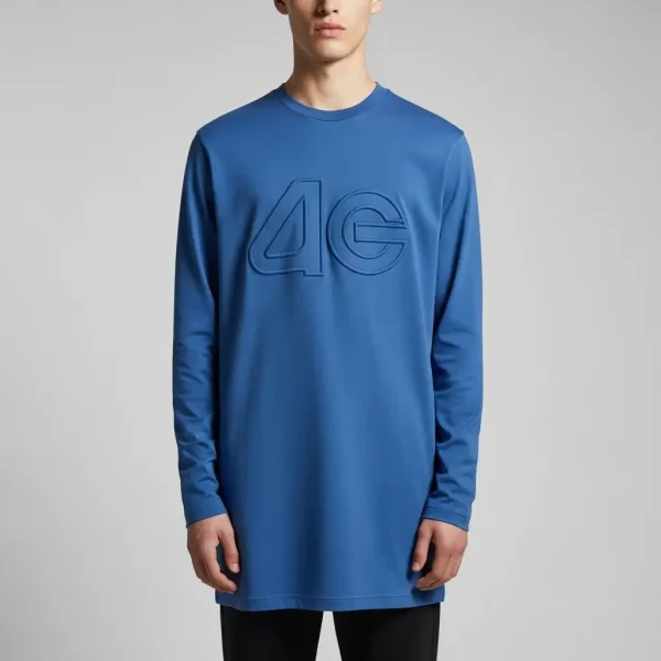 Blue embossed long line t-shirt.
