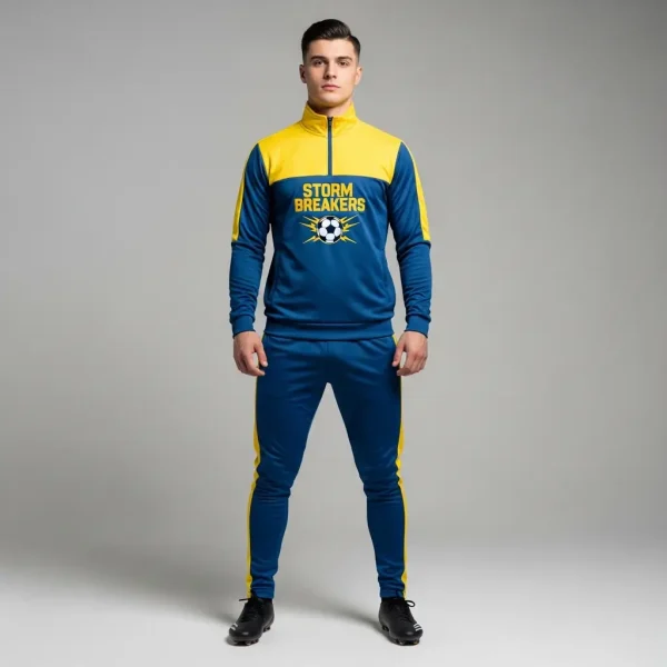 Blue and yellow custom soccer tracksuit