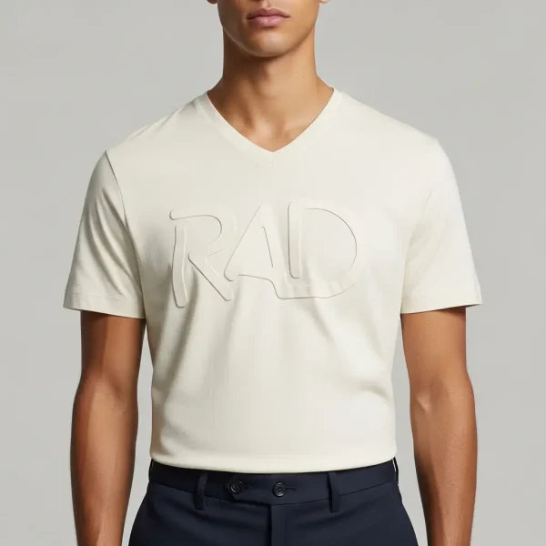 Cream v-neck embossed t-shirt.