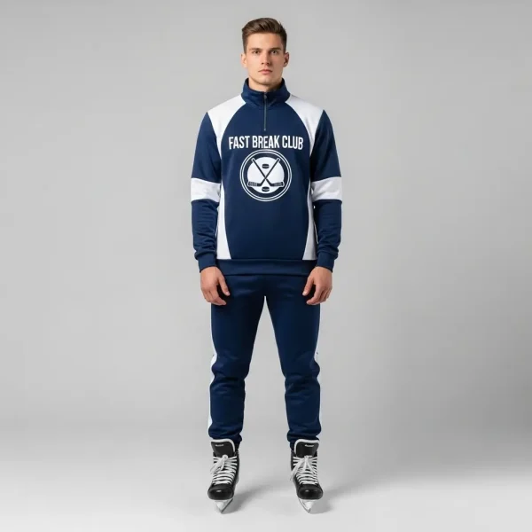 Navy blue and white custom hockey tracksuit