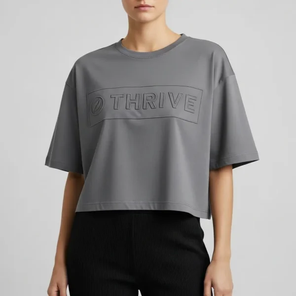 Gray cropped embossed t-shirt