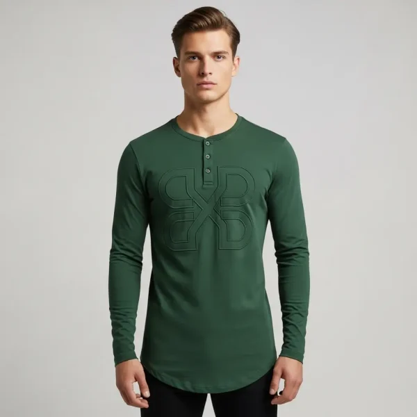 Green henley embossed t-shirt.
