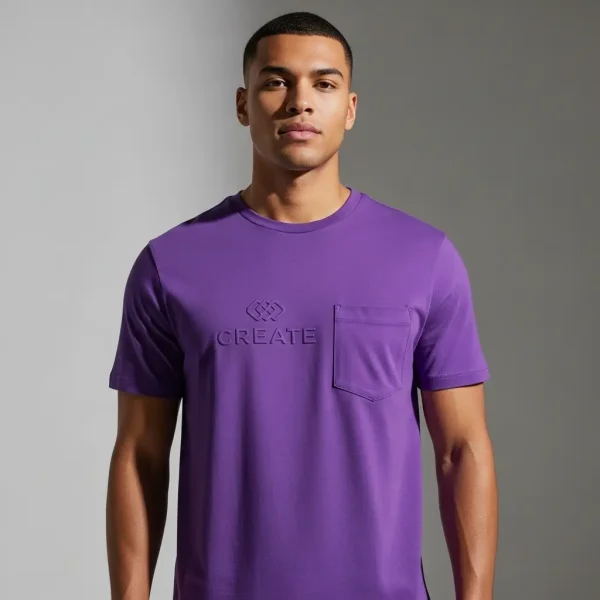 Purple embossed pocket t-shirt.