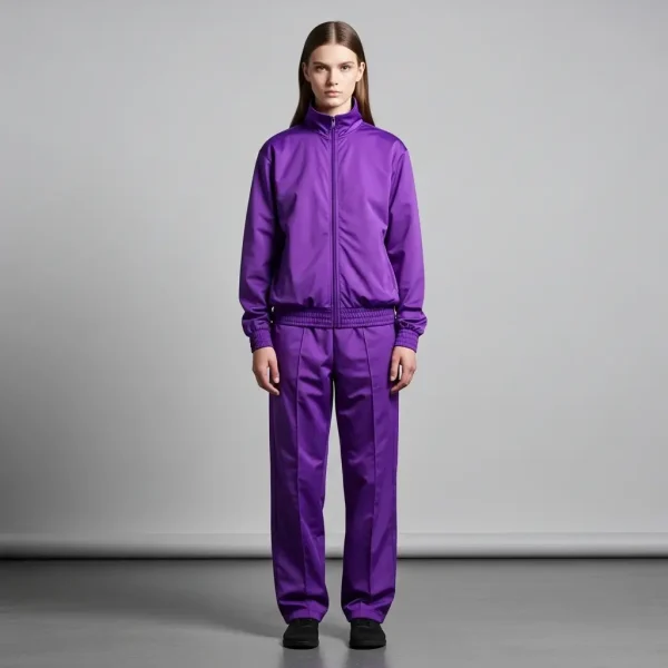 Woman wearing purple monochrome custom tracksuit